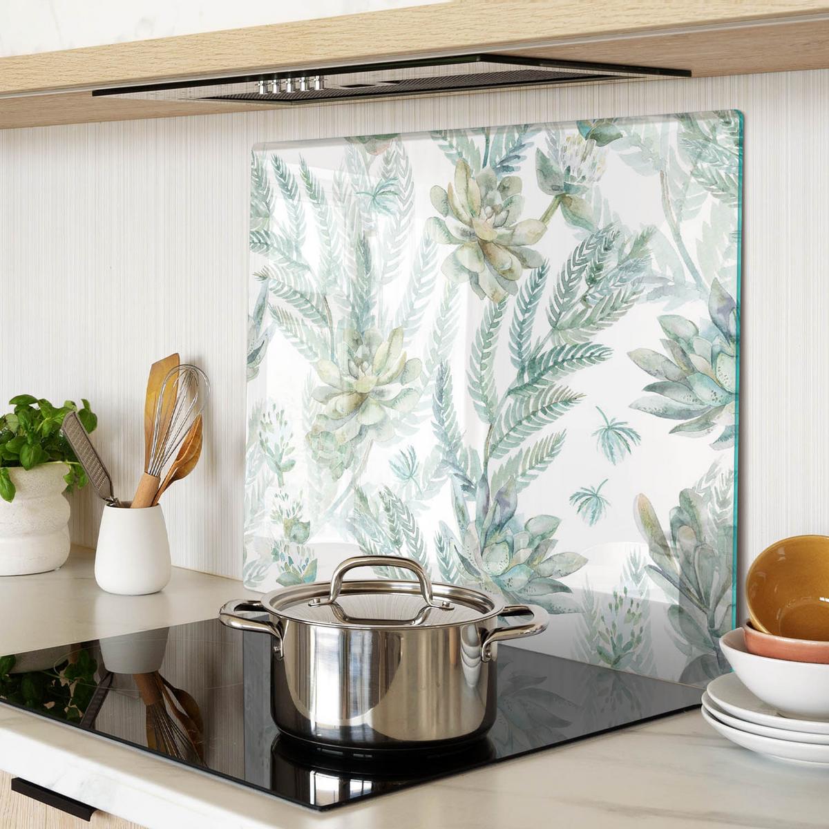 GLASPLATTE 60x52 cm Blüten und Blätter - Grün, Glas (60/0.4/52cm) - TULUP
