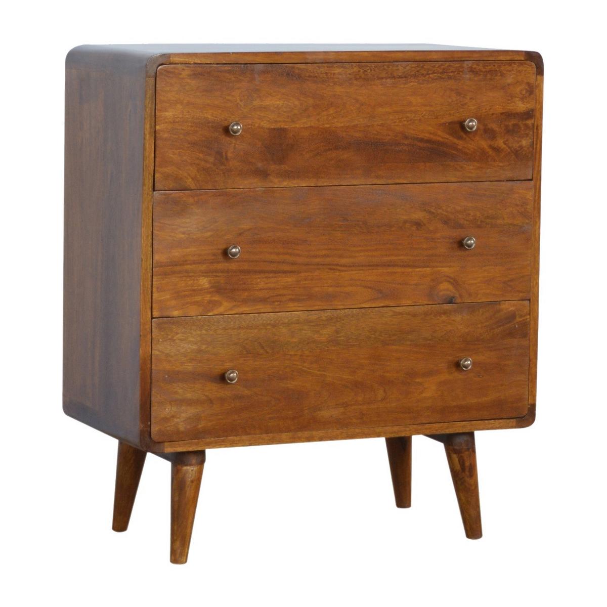 KOMMODE im Kastanien-Finish, 3-Schublades, Braun - Messingfarben/Braun, Holz/Metall (70/80/35cm) - Artisan Furniture