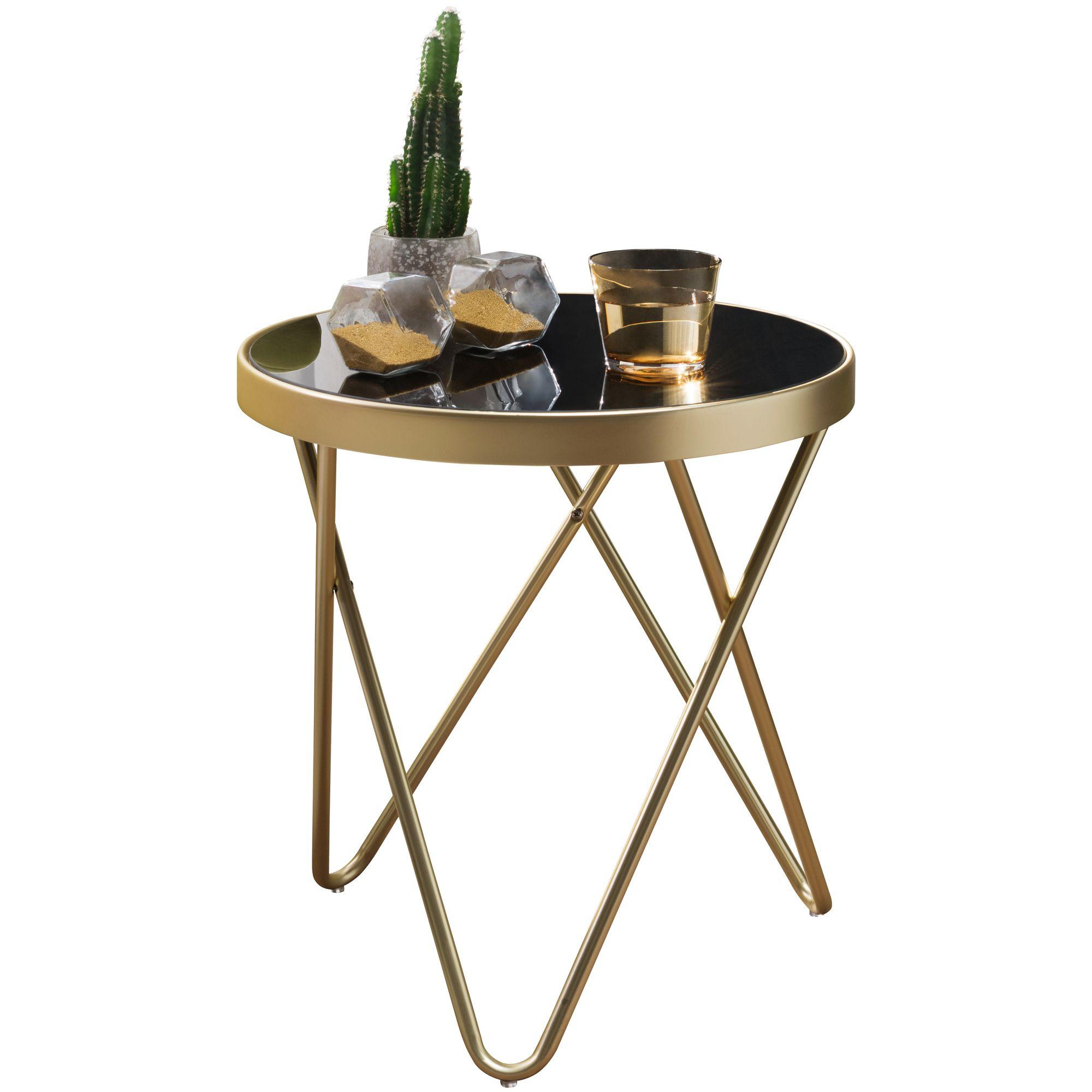 BEISTELLTISCH – Rund Schwarz Mattgold Glas Metallgestell 42x46x42 cm - Goldfarben/Schwarz, Glas/Metall (42/42/46cm) - KADIMA DESIGN