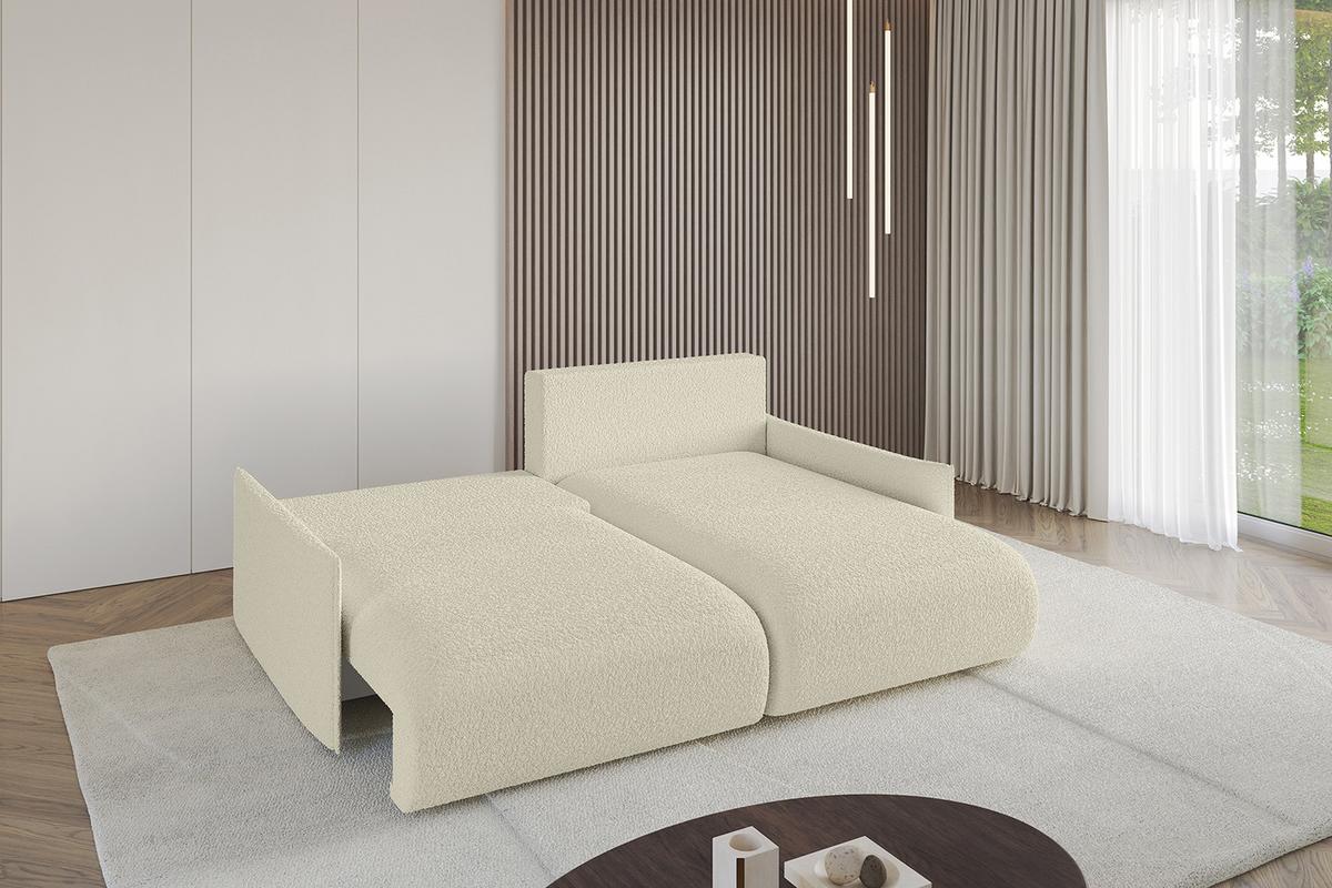 ECKSOFA Ottomane rechts ONESK-L -v1 216x177x72 Beige Bouclé - Hellbraun/Creme, Holzwerkstoff/Kunststoff (177/216cm) - ALTDECOR