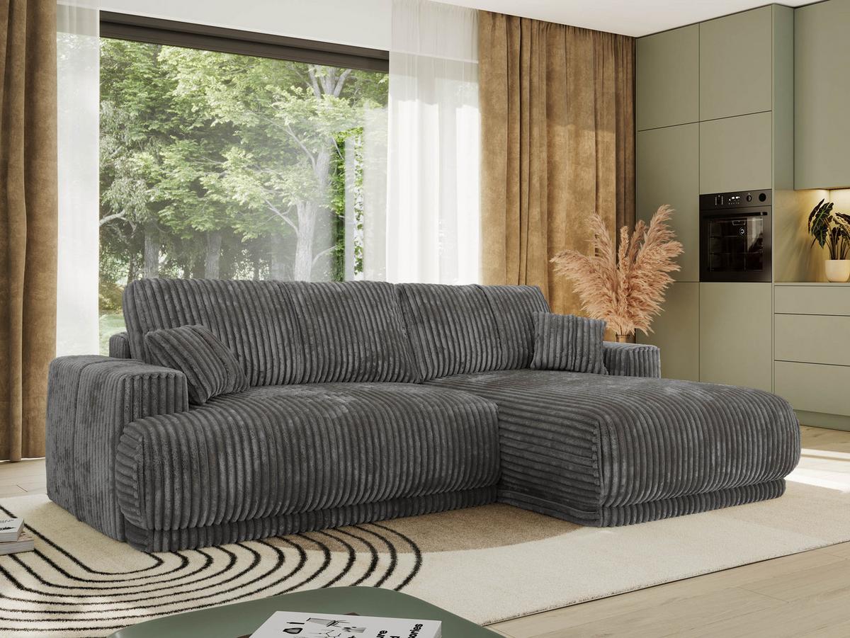 ECKSCHLAFSOFA RINA L Grau Cord - rechts - Schwarz/Grau, Kunststoff/Textil (172/266cm) - MKS