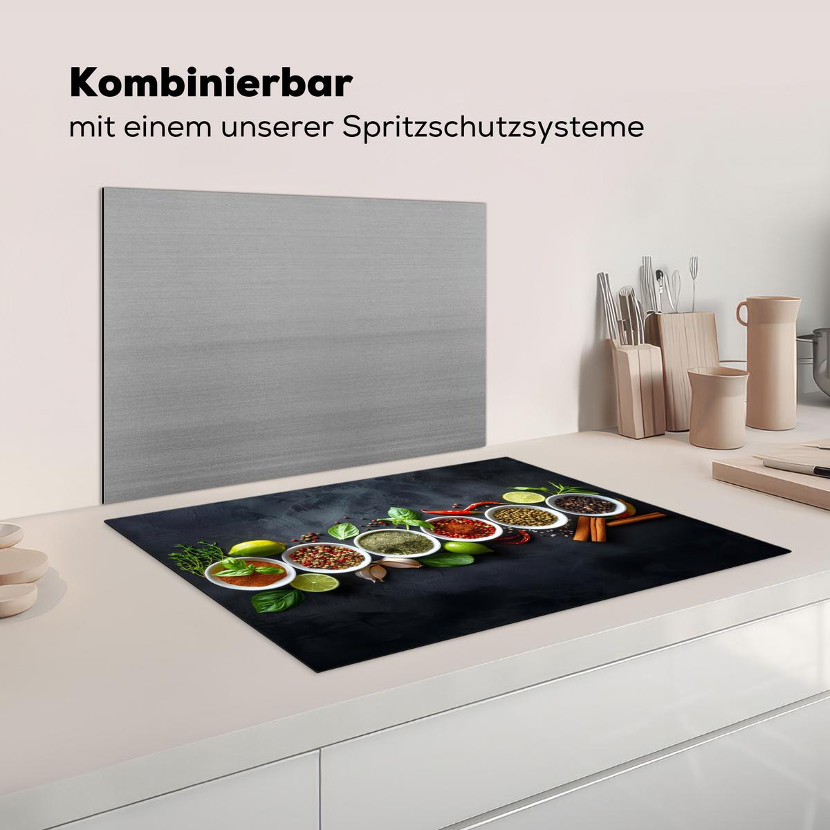 HERDABDECKPLATTE Kräuter - Gewürze - Konkrete Optik - Stilleben Herdabdeckung Induktionsfeld 75x52 cm - Multicolor, Kunststoff (75/52/0.2cm) - MuchoWow