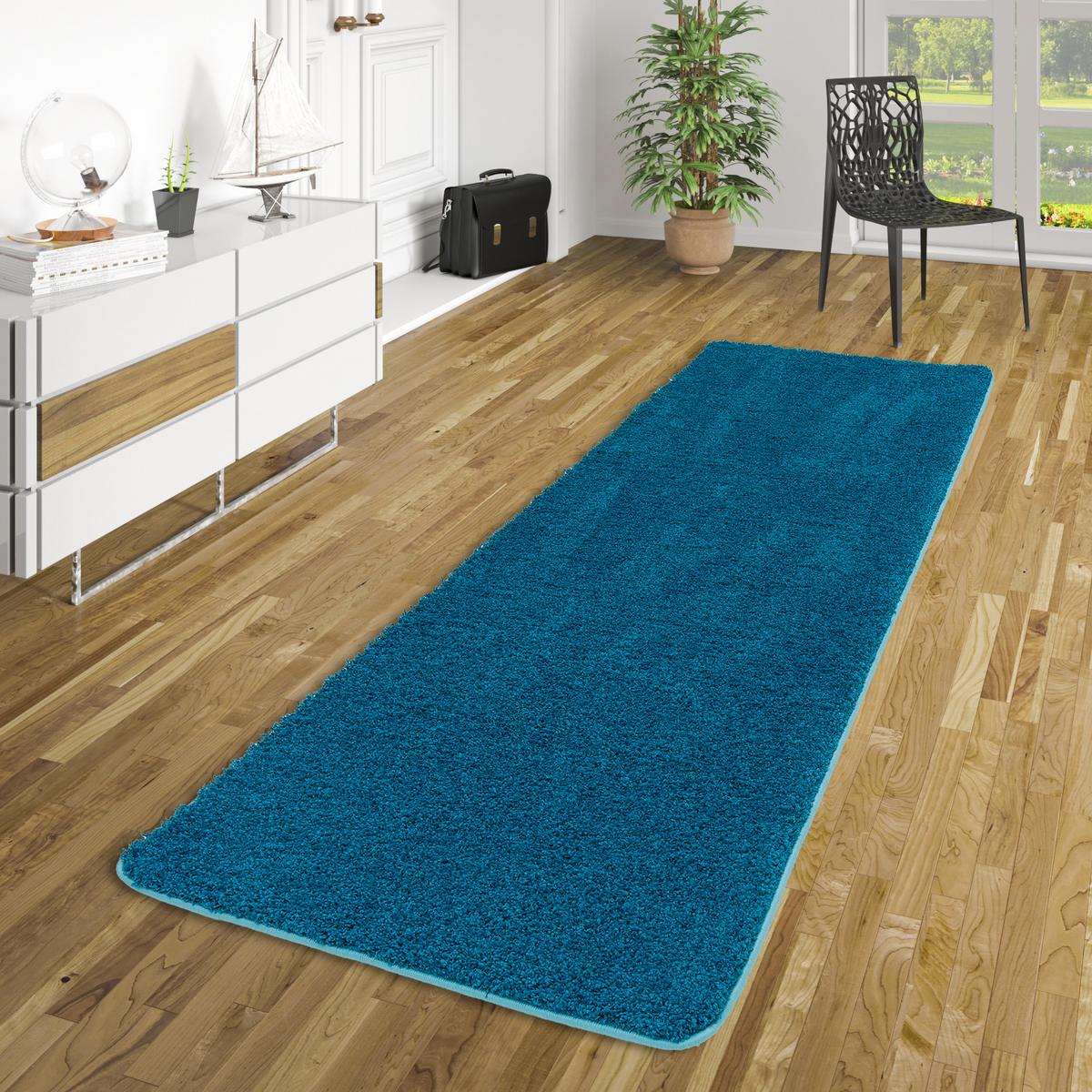 LUXUS HOCHFLOR LANGFLOR LÄUFER TEPPICH MILANO - Petrol, Textil (100/100cm) - Snapstyle