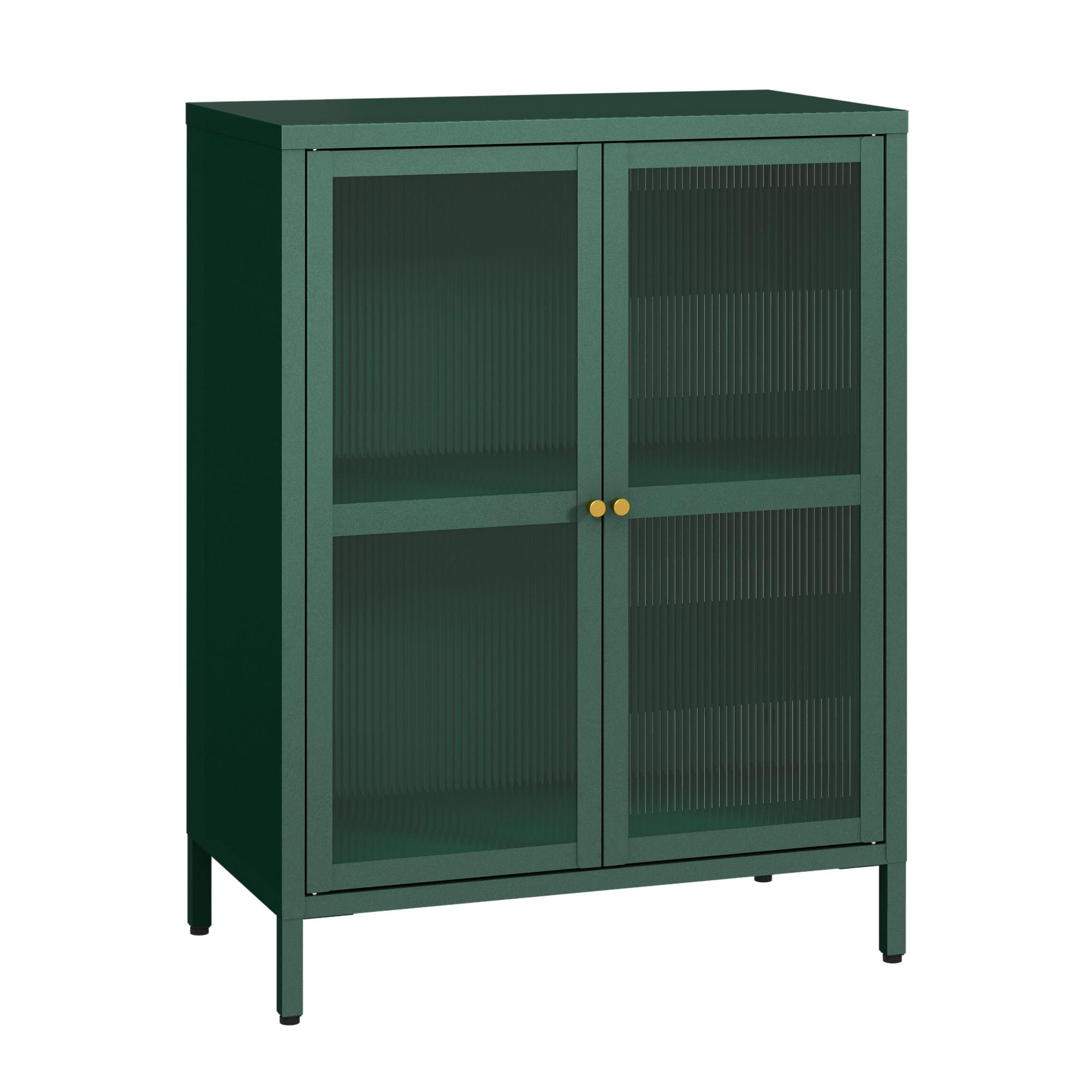 VITRINE Säkylä - Dunkelgrün/Transparent, Glas/Metall (64/84/35cm) - [en.casa]