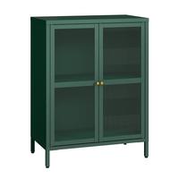 VITRINE Säkylä - Dunkelgrün/Transparent, Glas/Metall (64/84/35cm) - [en.casa]