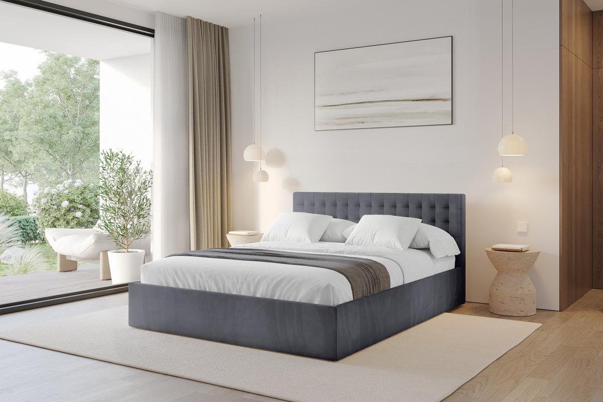 POLSTERBETT mit Bettkasten und Lattenrost, Bett mit Matratze H3/H4 - PARI 160x200 Dunkelgrau - Dunkelgrau, Holzwerkstoff/Textil (160/200cm) - ALTDECOR