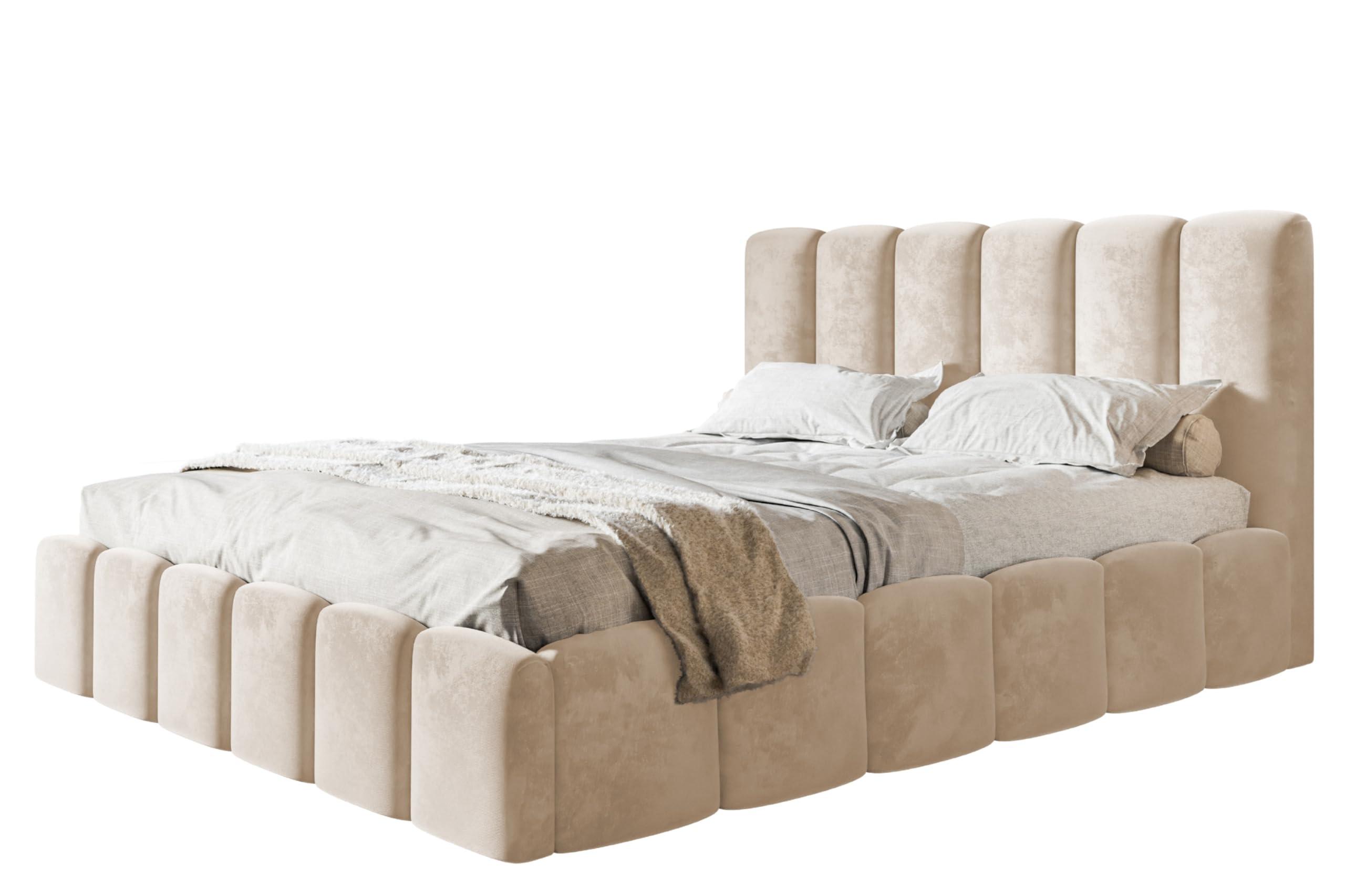 BETT 160x200 - Polsterbett mit Bettkasten und Holzrahmen - Modern Betten - Amor-Samtstoff - Kollektion Lucy - Beige - Beige, Holz/Textil (160/200cm) - Alpi-Möbel