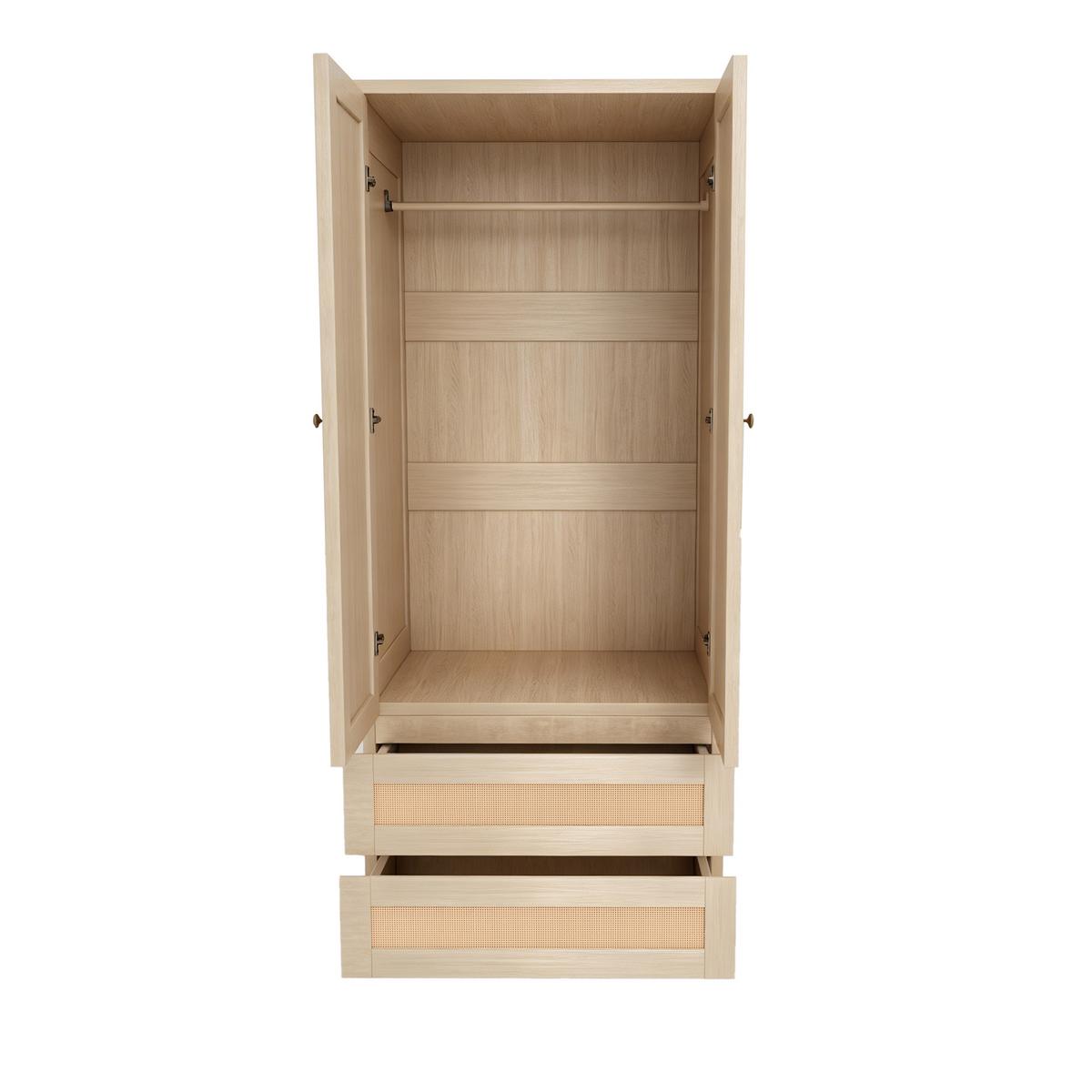 KLEIDERSCHRANK Holzfarbe Kunstrattan Doppeltüren mit 2 Schubladen - Naturfarben, Holzwerkstoff (70/170/55cm) - Urban Meuble