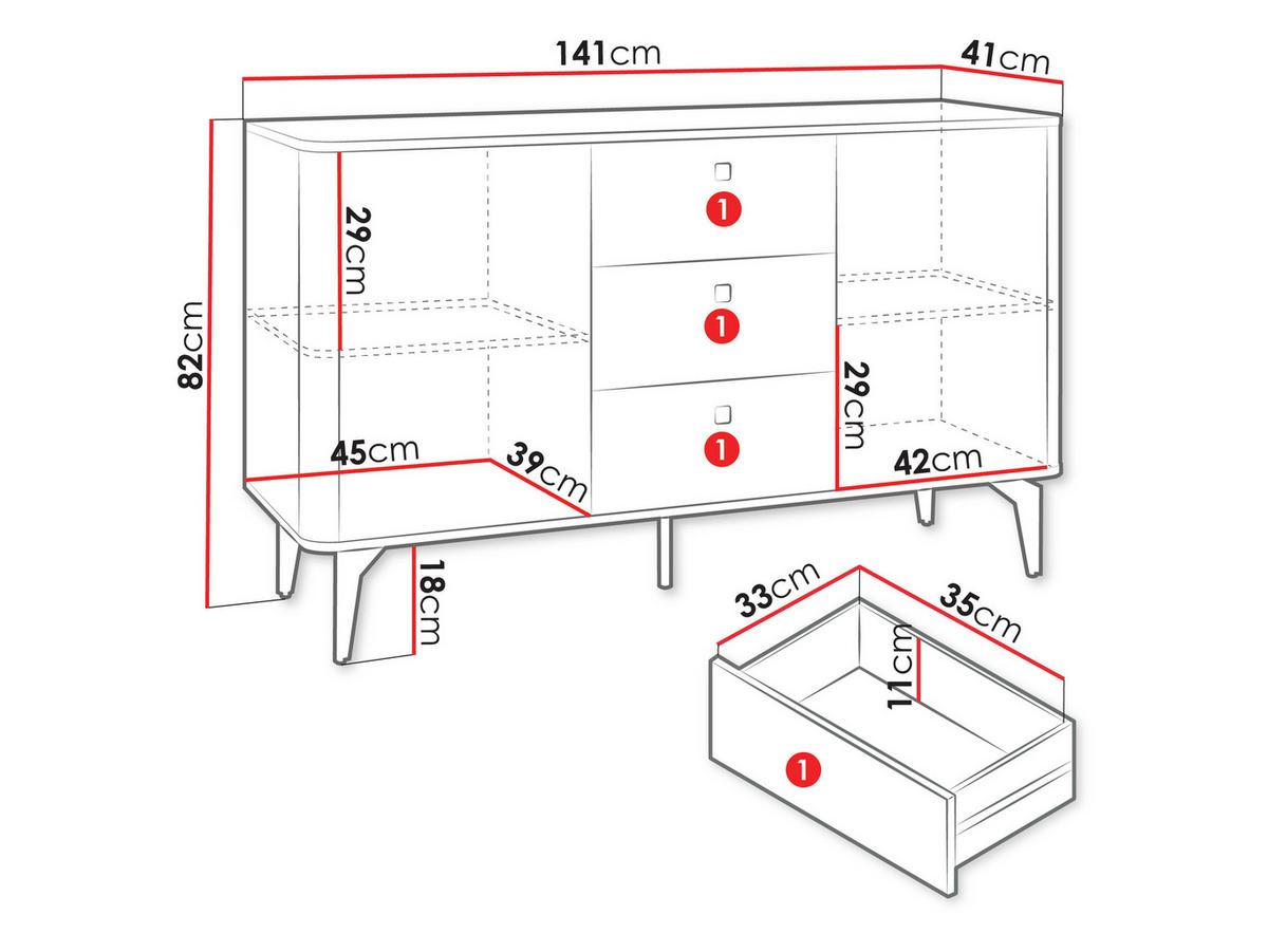 KOMMODE Aurena 2D3S AU04 - Kaschmir/Nussbaumfarben, Holzwerkstoff/Metall (141/82/41cm) - MIRJAN24