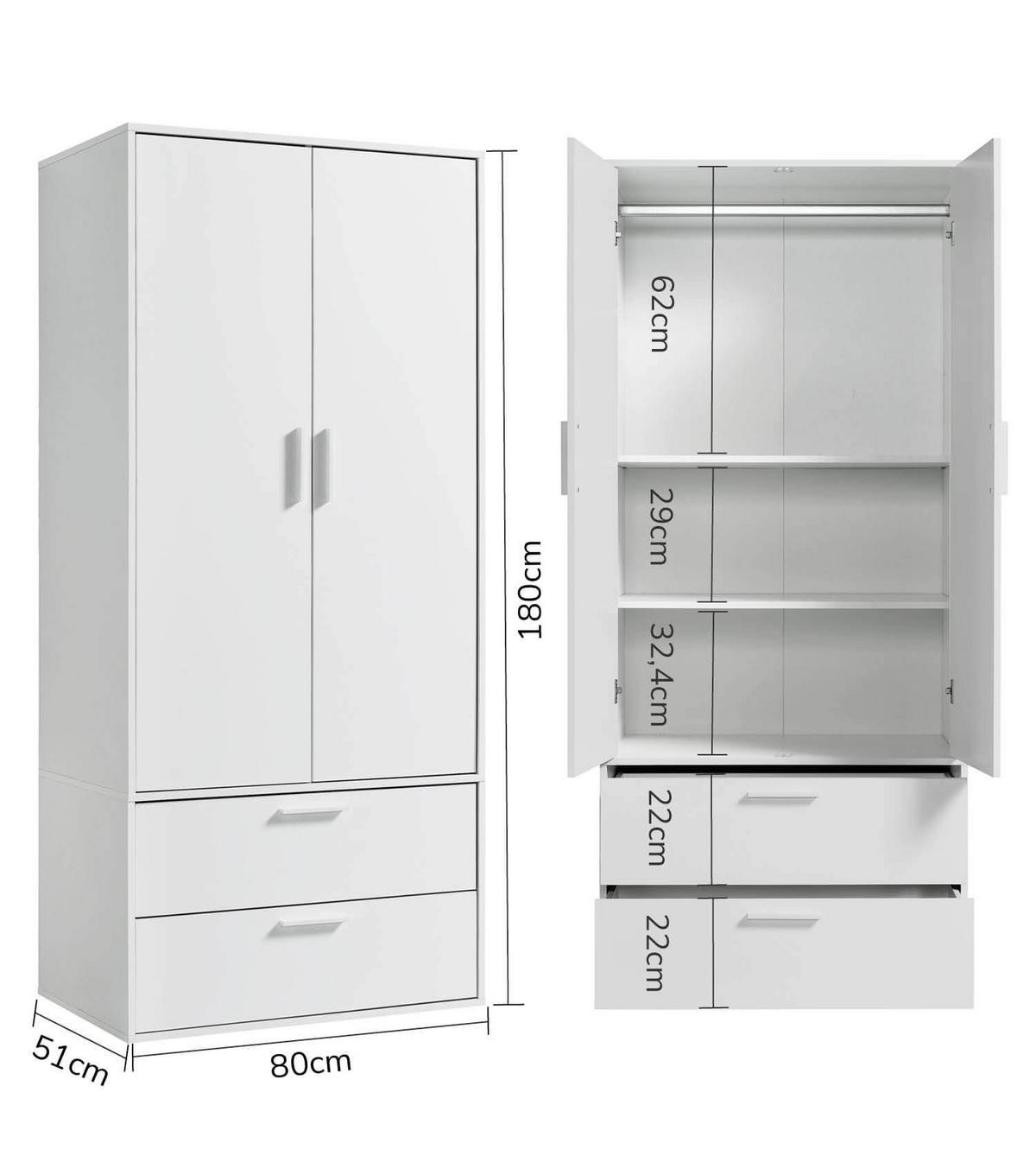 KLEIDERSCHRANK Der Kleiderheld - Weiß, Holzwerkstoff (80/180/51cm) - Mokebo