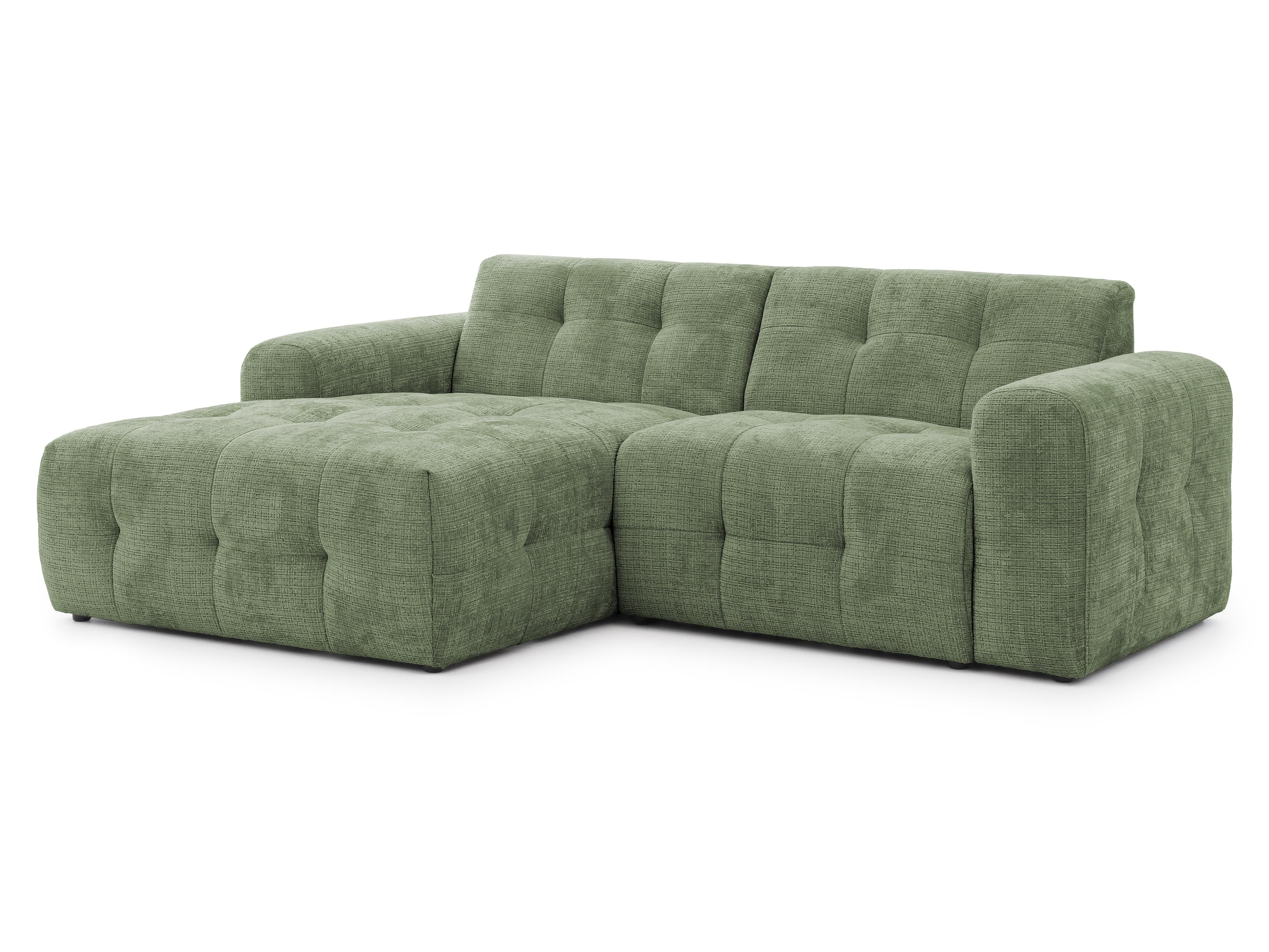 ECKSOFA Kozy im Bumpy-Design mit fester Rückenlehne aus weichem Grün Chenille-Stoff - Ottomane links - Schwarz/Grün, Holz/Kunststoff (161/234cm) - S-Style Möbel