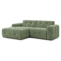 ECKSOFA Kozy im Bumpy-Design mit fester Rückenlehne aus weichem Grün Chenille-Stoff - Ottomane links - Schwarz/Grün, Holz/Kunststoff (161/234cm) - S-Style Möbel