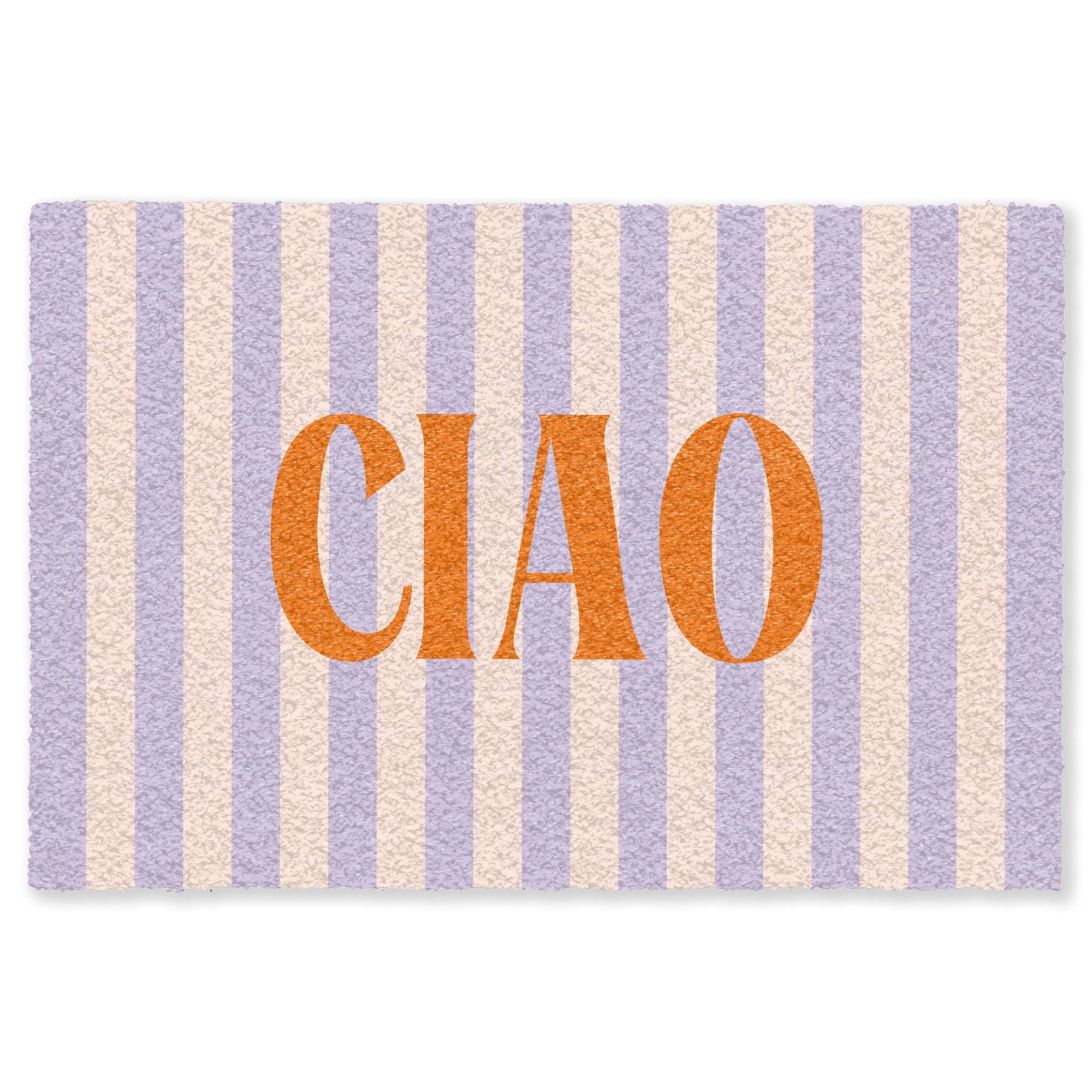 FUSSMATTE Ciao - Zitat - Pastell - Streifen Schmutzfangmatte 60x40 cm - Flieder, Kunststoff (60/0.4cm) - MuchoWow