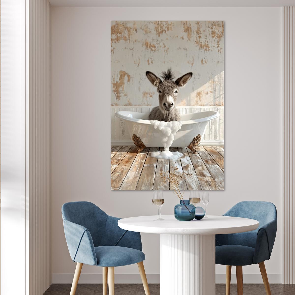 POSTER Esel - Tiere - Badewanne - Schaumstoff Wandbild Schlafzimmer 80x120 cm - Weiß, Papier (80/120/0.1cm) - MuchoWow