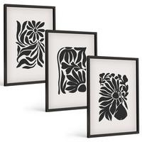 BILDER SET 3er Set - 40x60 cm Schwarzer Rahmen - Abstrakte Pflanzenmuster - Schwarz, Kunststoff (40/60cm) - TULUP