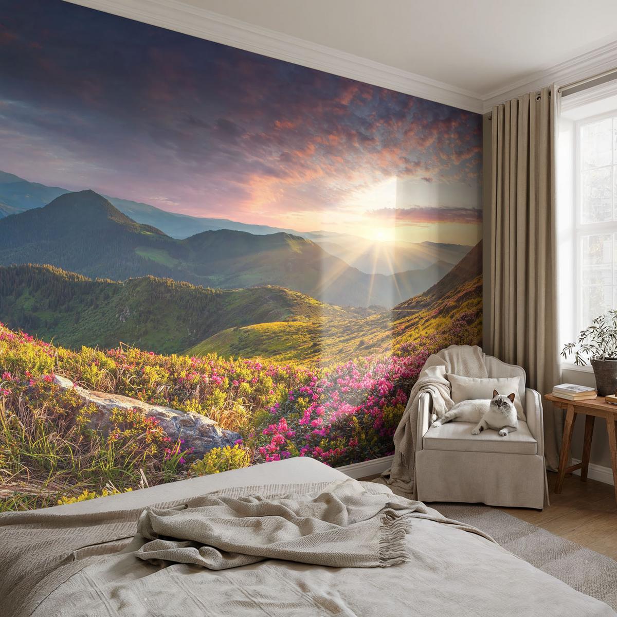 FOTOTAPETE 416x254 cm - Bergpanorama - Grün, Textil (416/254cm) - Wallfluent