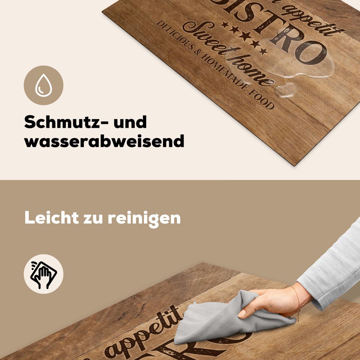 HERDABDECKPLATTE Zitat - Bistro - Guten Appetit - Süßes Zuhause - Holzmaserung Induktionsschutz 81.6x52.7 cm - Braun, Kunststoff (81.6/52.7/0.2cm) - MuchoWow