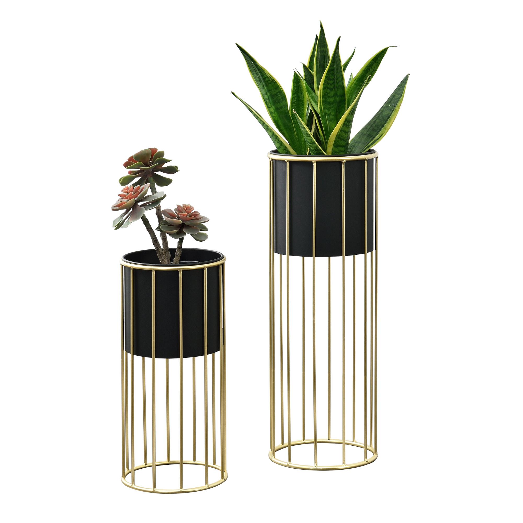 PFLANZENSTÄNDER-SET 2 TLG. Mortsel - Goldfarben/Schwarz, Metall (25/70/25cm) - [en.casa]