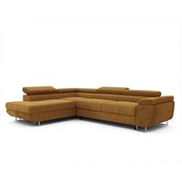 ECKSOFA ANTON links, mit Schlaffunktion und Bettkasten Senfgelb - Currygelb/Chromfarben, Textil/Metall (274/203cm) - Idohome