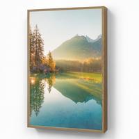 WANDLEUCHTE MIT AKKU See - Wald - Berge - Natur - Sonne - Landschaft 70x100 cm - Grün, Holzwerkstoff (70/100/8cm) - OnlyWow