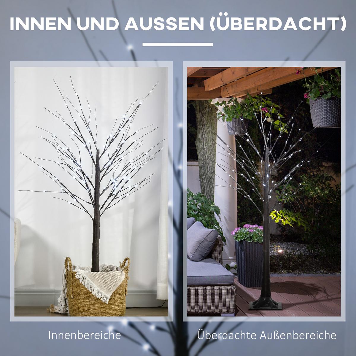 150 cm Kunstbaum, Birkenbaum mit 96 LED, Kunstschnee für Party, Braun - Braun, Kunststoff (22/150/22cm) - HOMCOM