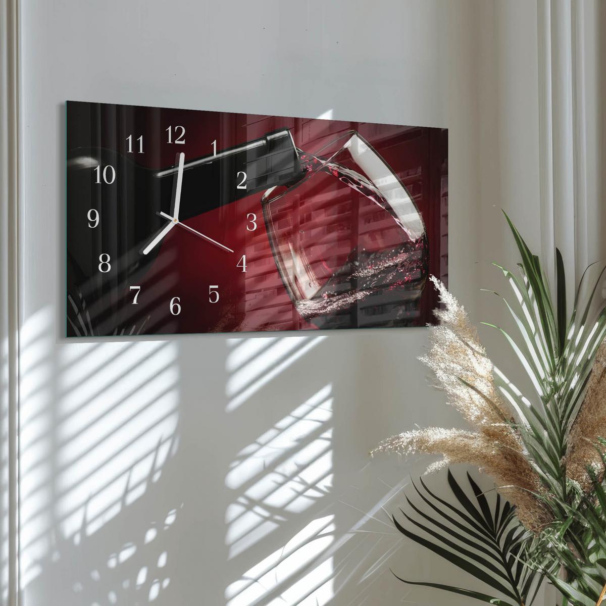 WANDUHR aus Glas 60x30 cm - Weinglas - Rot, Glas (60/30/0.4cm) - TULUP