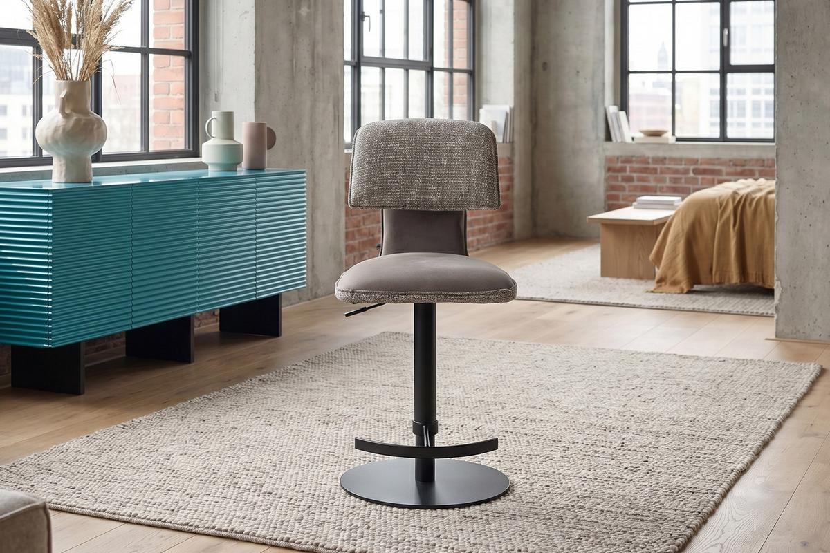 BARHOCKER LILIANA Grau Webstoff Drehbar (360°) (1er-Set) - Grau, Kunststoff/Textil (46/91/61cm) - KAWOLA