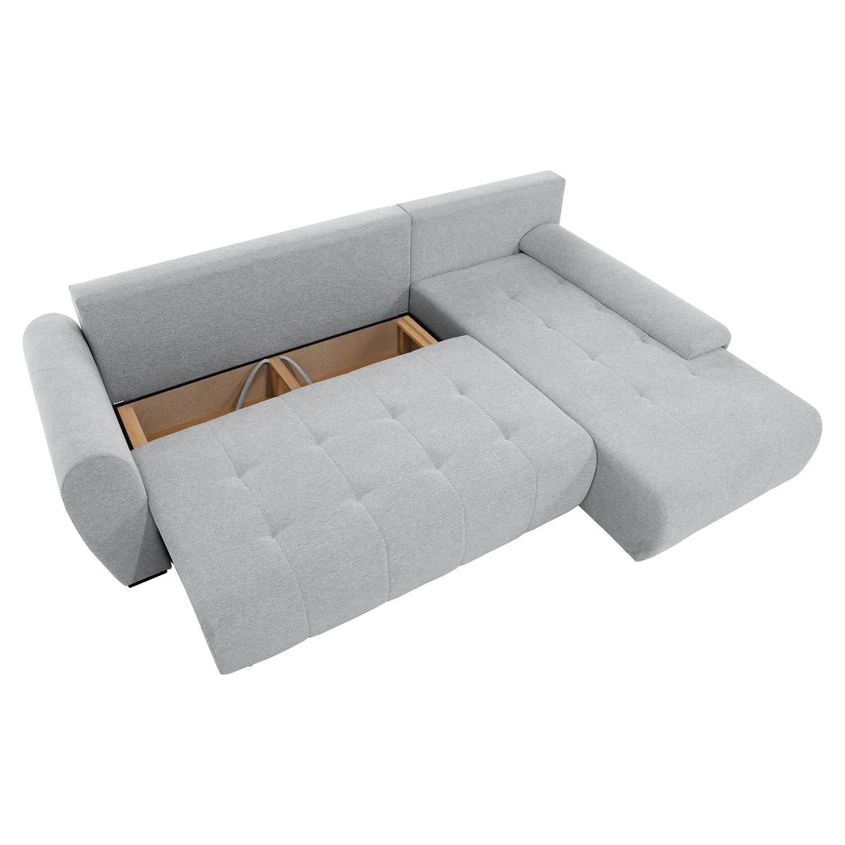 ECKSCHLAFSOFA Dallas mit Bettkasten, 255 cm, Hellgrau, rechts, Velour-Stoff - Hellgrau, Textil (255/175cm) - Beautysofa