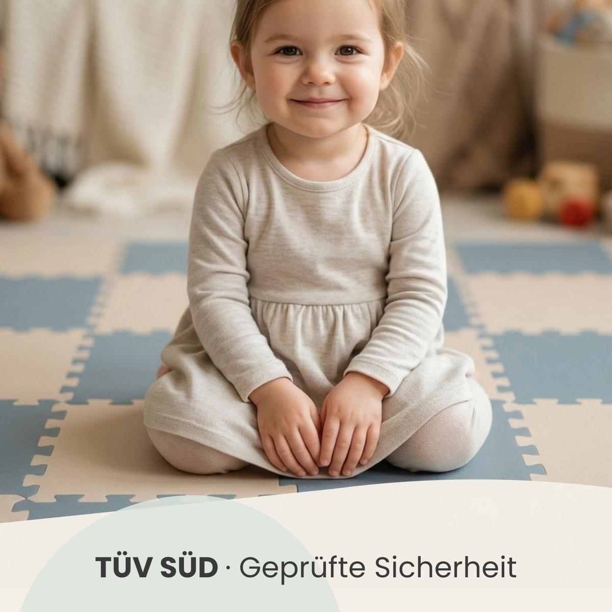 SPIELMATTE mit Rand - 180/90/1 cm Puzzlematte Blau Beige - Grau, Kunststoff (30/30cm) - Littletom