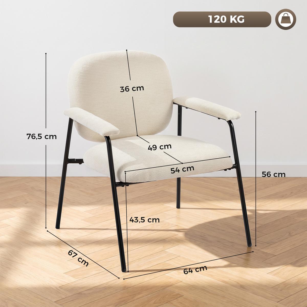 SESSEL 2er Set Polyester Cremeweiß - Creme/Schwarz, Textil/Metall (64/76.5/67cm) - HOMCOM