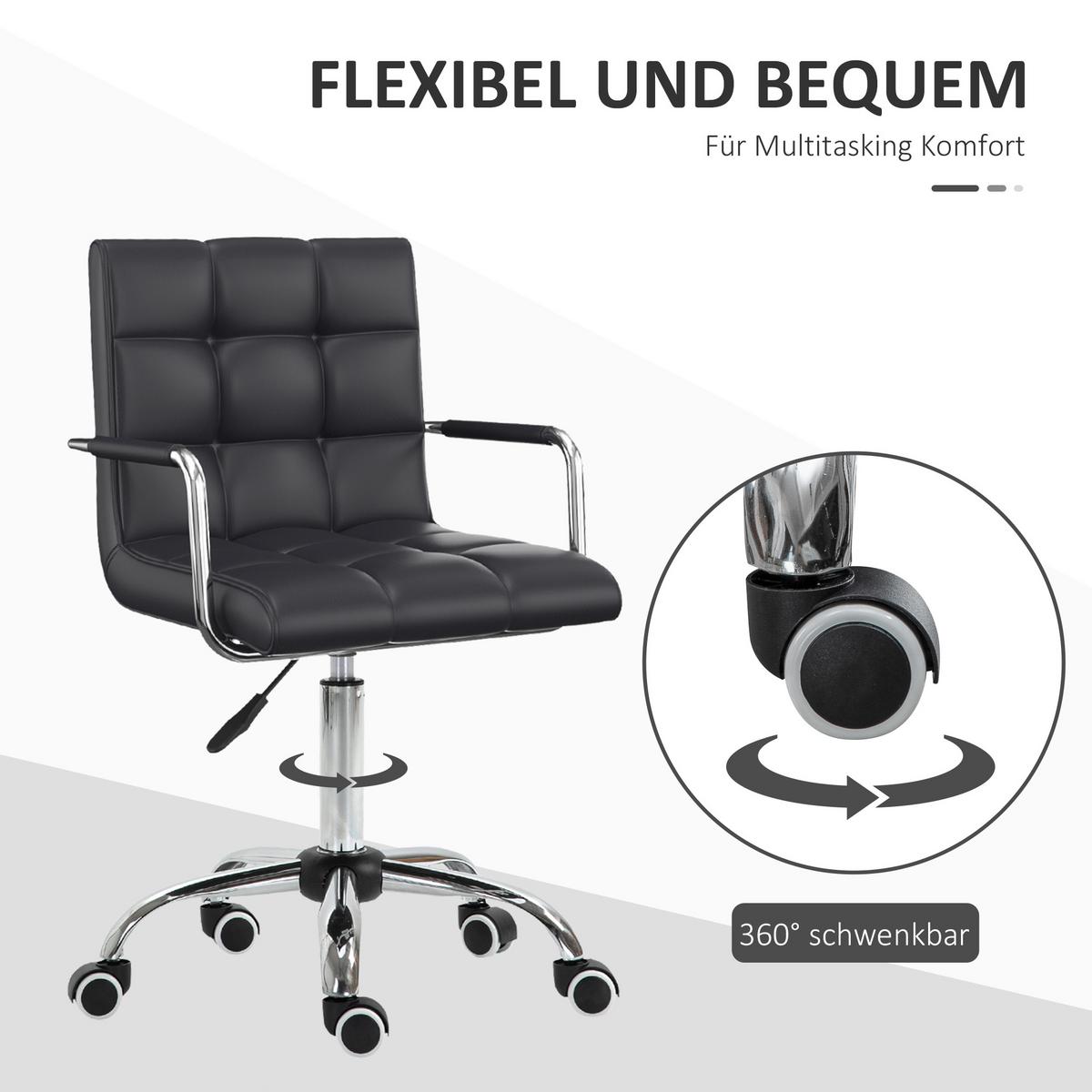 BÜROSTUHL Drehstuhl Rollhocker Drehhocker Arbeitshocker Stuhl Sessel Schwarz - Schwarz, Kunststoff (54/99/52.5cm) - HOMCOM