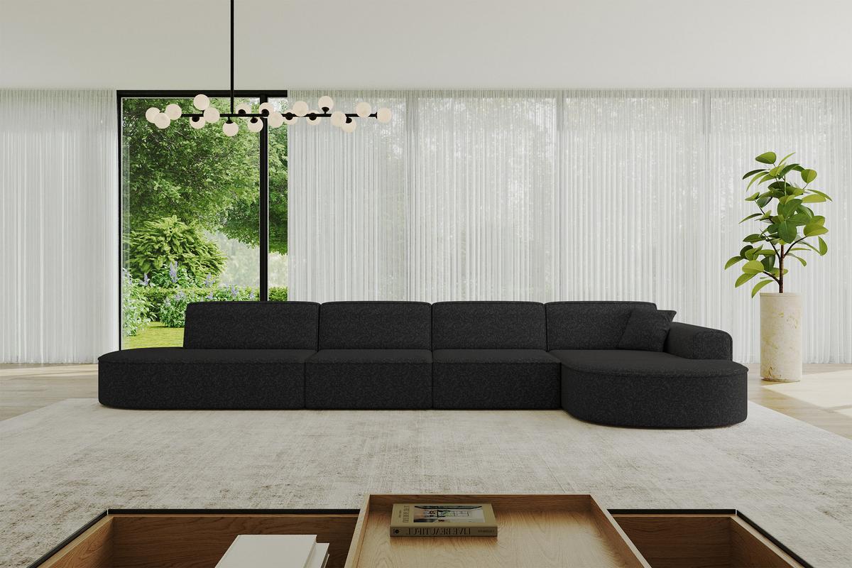 ECKSOFA Ottomane Rechts MARI-L3 - 413x171x79 cm Schwarz Tissu - Schwarz, Holzwerkstoff/Kunststoff (171/413cm) - ALTDECOR