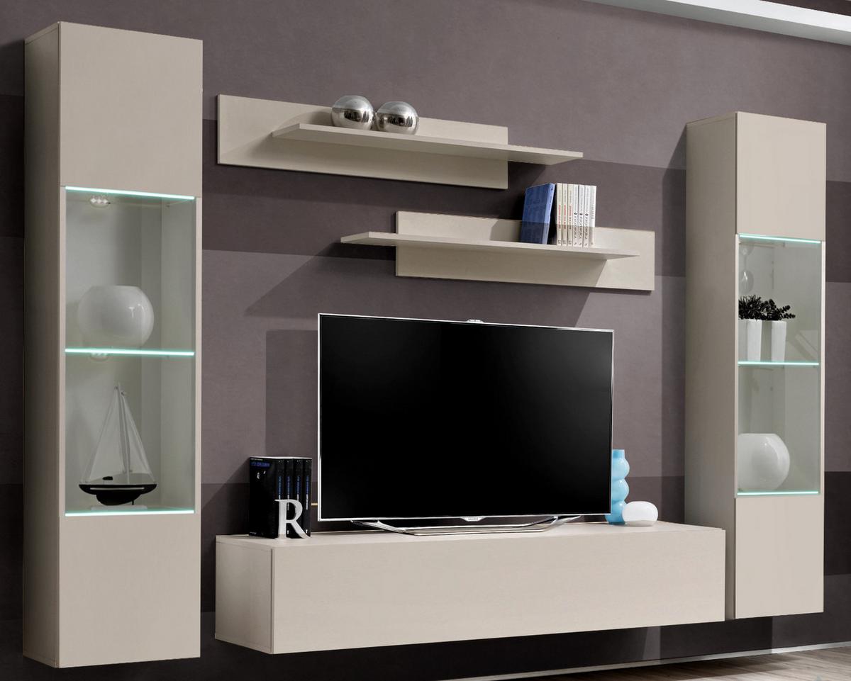 WOHNWAND Kaschmir 5-teilig 260 cm, Schrankwand hängend mit LED-Beleuchtung - Kaschmir, Glas/Holzwerkstoff (260/170/40cm) - Inn.Furn