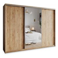 SCHWEBETÜRENSCHRANK TAVI 250/205/60 cm 3-türig mit Spiegel und Schubladen Craft Eiche Gold - Orange/Nickelfarben, Holzwerkstoff (250/205/60cm) - MASSENO
