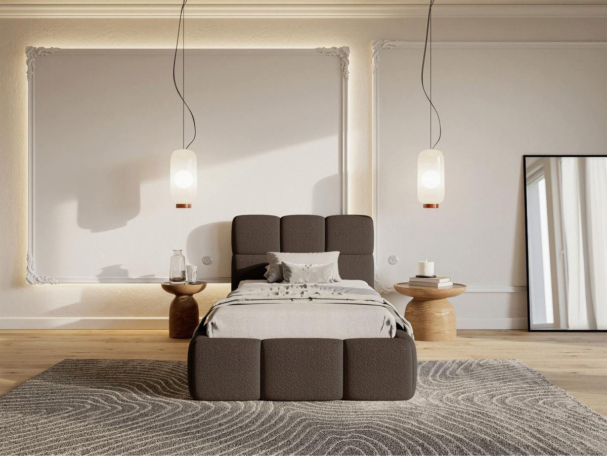 POLSTERBETT Cloudy Braun Bouclé, Bettkasten & Lattenrost, 90x200 cm - Schwarz/Braun, Kunststoff/Textil (90/200cm) - Selsey