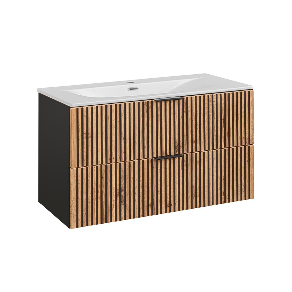 WASCHTISCH 100.2cm Gaia Holz in Eichenoptik und Schwarz - Schwarz, Holzwerkstoff (100.2/57/46cm) - Petits-meubles