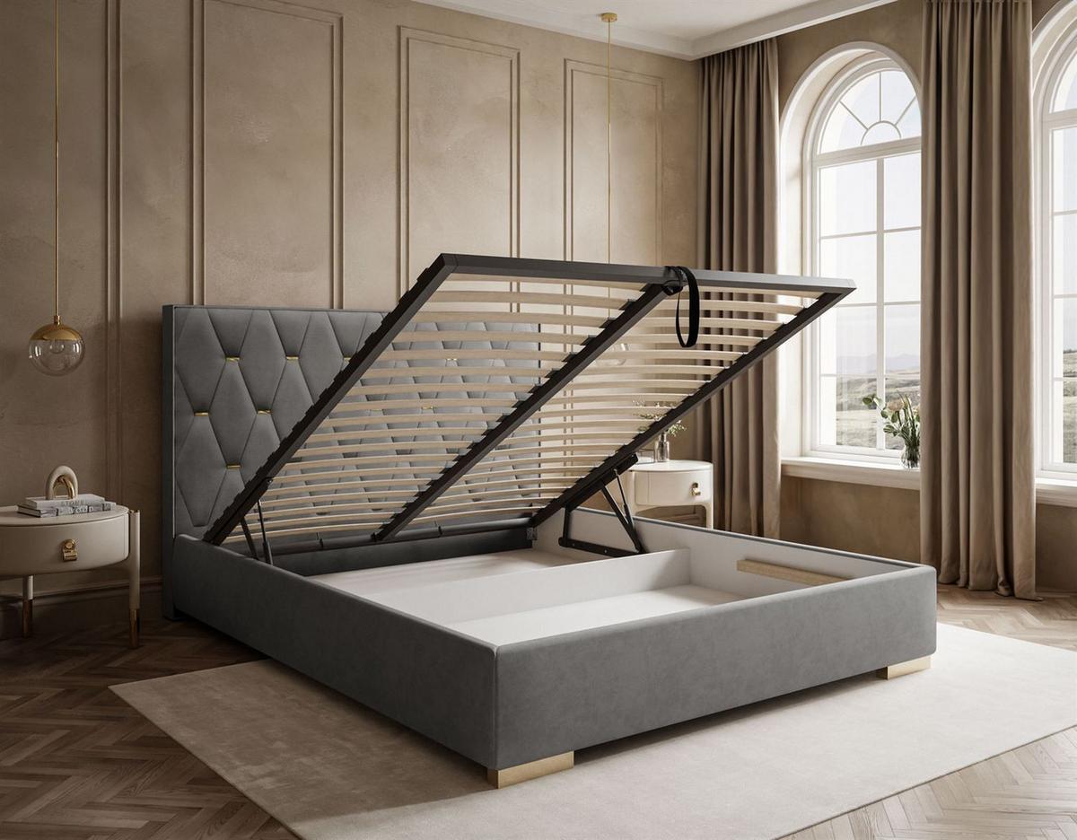 POLSTERBETT IZOLDA mit hohem Kopfteil 160x200 cm Royal Velvet 250 - Grau, Textil - Lookway