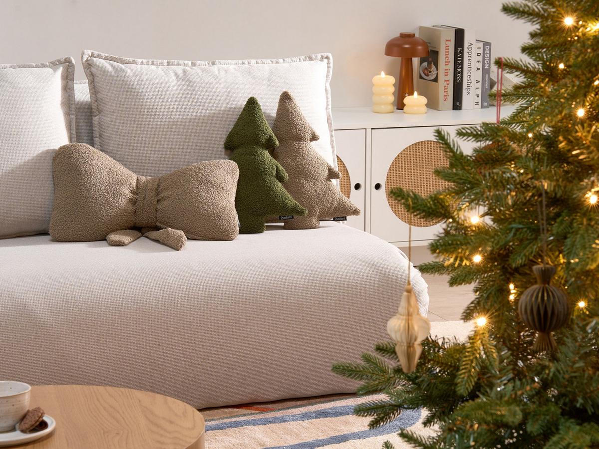 DEKOKISSEN 3er-Set Dunkelgrün 30/35 cm Winterland - Beige/Grün, Textil (30/35cm) - Beliani
