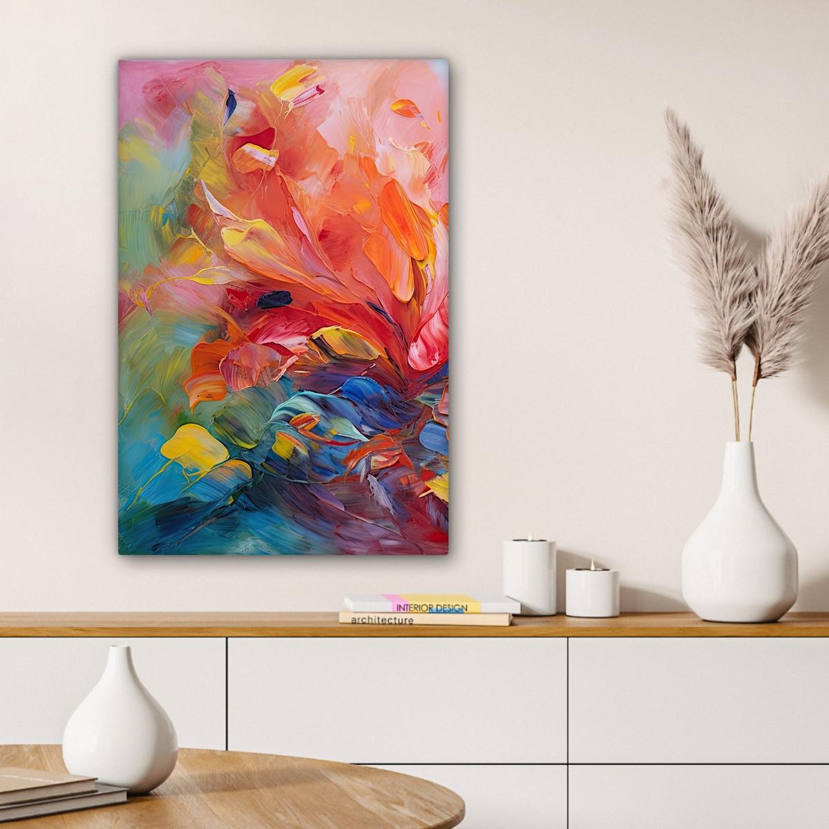 LEINWANDBILD Ölgemälde - Kunst - Abstrakt - Farbenfroh Wanddeko 40x60 cm - Altrosa, Textil (40/60cm) - MuchoWow