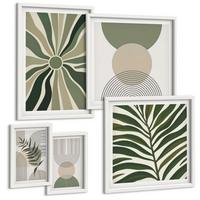BILDER SET 5er Set - 50x50 cm & 20x30 cm & 40x60 cm Weißer Rahmen - Abstrakte Blätter im Boho-Stil - Weiß, Kunststoff (40/60cm) - TULUP