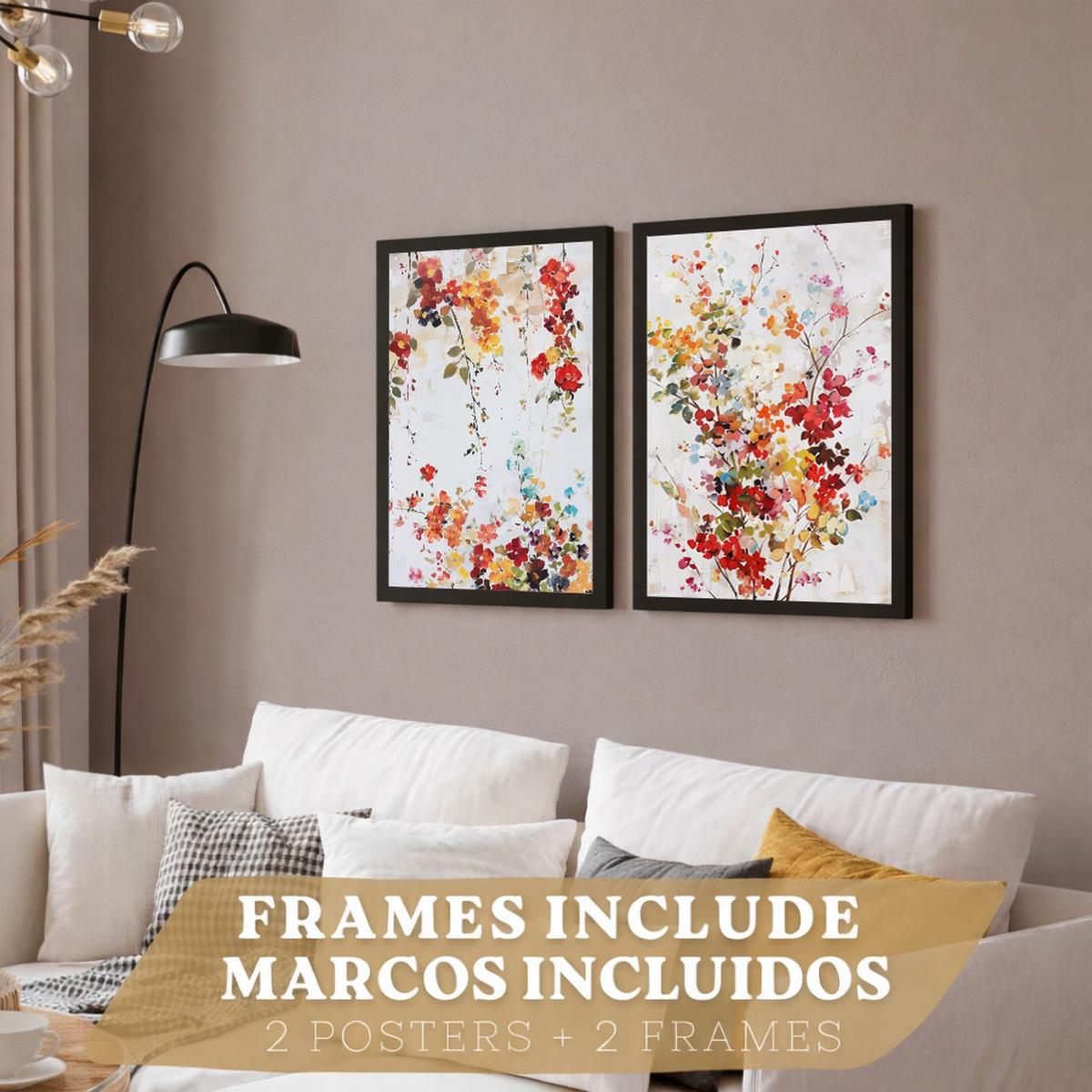 POSTER 2er-Set Wandbilder Wildblumen modern Wohnzimmer Deko, Schlafzimmer, Küche, Badezimmer Schwarzer Rahmen A4 - Schwarz, Papier (29.7/1/21cm) - Nacnic
