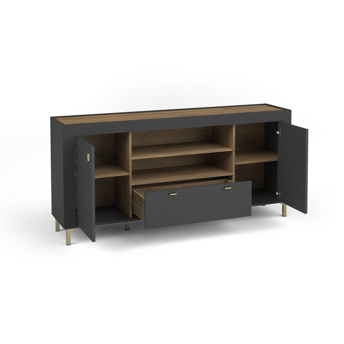 KOMMODE Monta mit 2 Türen und 1 Schublade, Schwarz - Schwarz, Holzwerkstoff (177/84/40cm) - Beautysofa