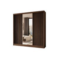 SCHWEBETÜRENSCHRANK LAMELLO 240/216/61 cm Modern Kleiderschrank 3-türig mit Spiegel Nussbaumfarben - Nussbaumfarben, Holzwerkstoff (240/216/61cm) - MASSENO