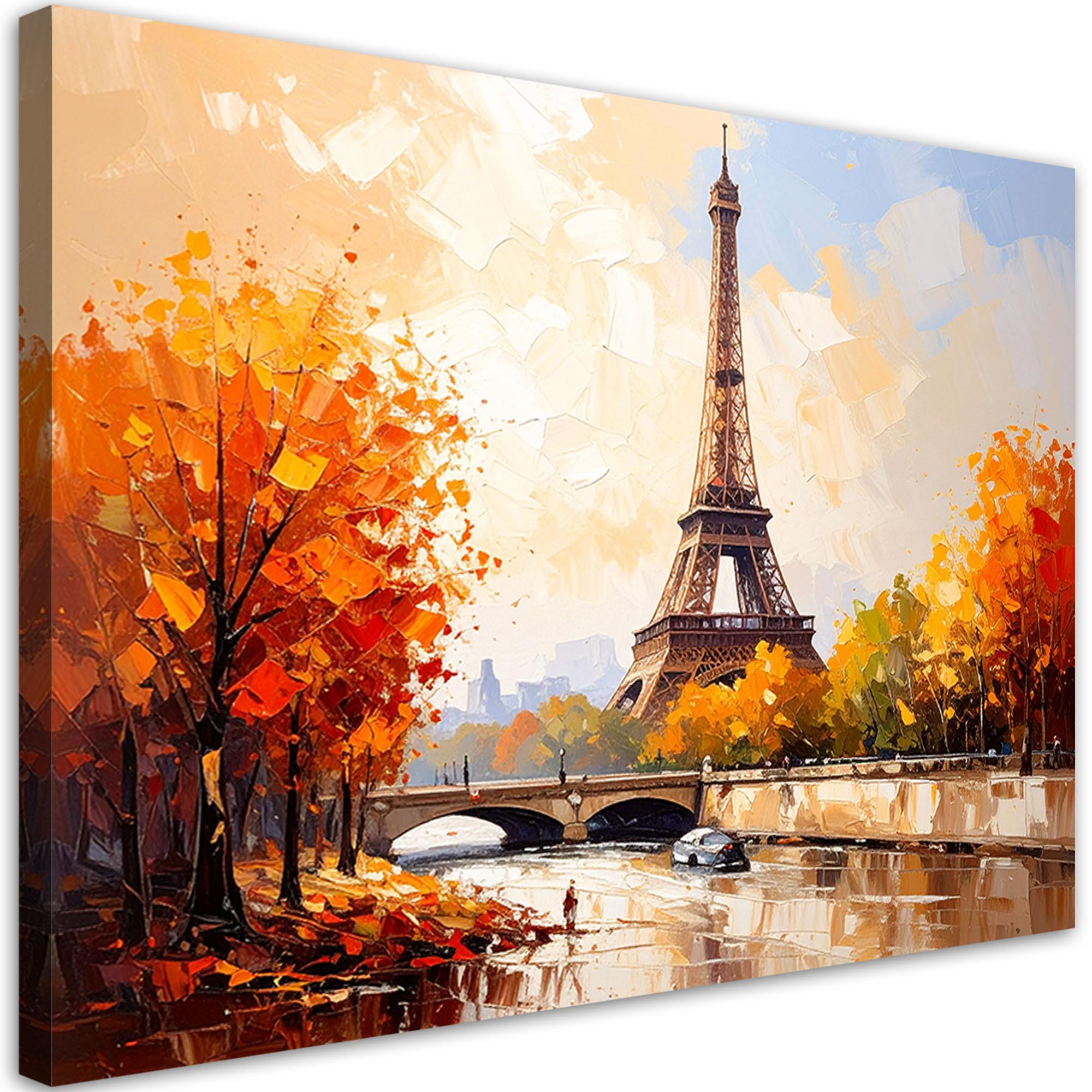 LEINWANDBILD Eiffelturm Paris Landschaft wie gemalt 60x40cm - Beige, Textil (60/40cm) - Feeby