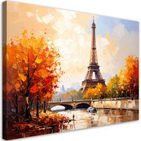 LEINWANDBILD Eiffelturm Paris Landschaft wie gemalt 60x40cm - Beige, Textil (60/40cm) - Feeby
