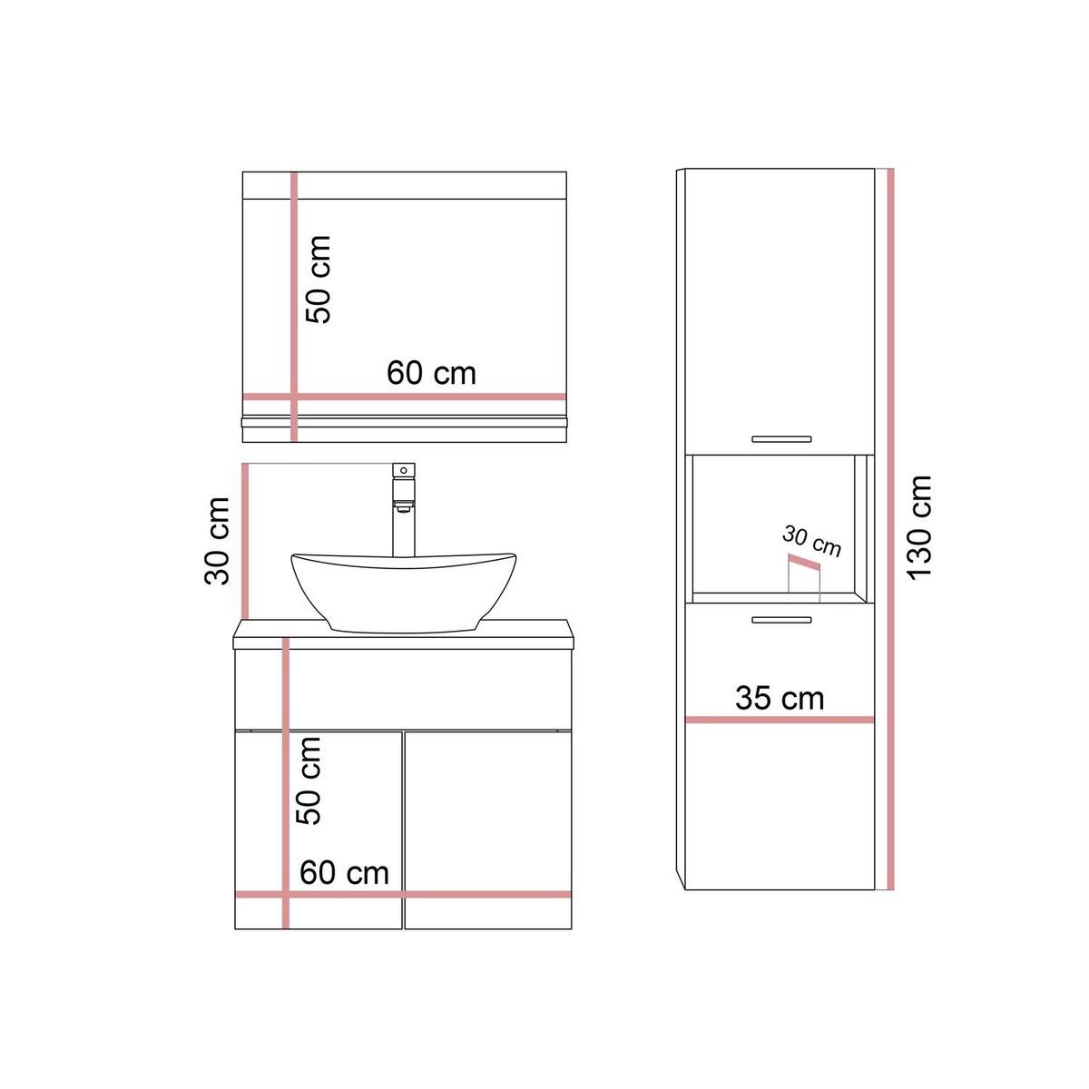 BADMÖBEL-SET LUMIRE II Kaschmir Matt mit Spiegel - Beige, Holzwerkstoff (60/52/46cm) - Lookway