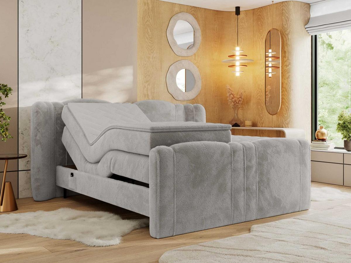 BOXBETT FORTINA 200/200 - Hellgrau Plüsch - H4 - Hellgrau, Holz/Textil (200/200cm) - MKS