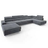 WOHNLANDSCHAFT GAIAN Grau Velours-Stoff mit Schlaffunktion - Grau, Holz (412/88/190cm) - MASSENO