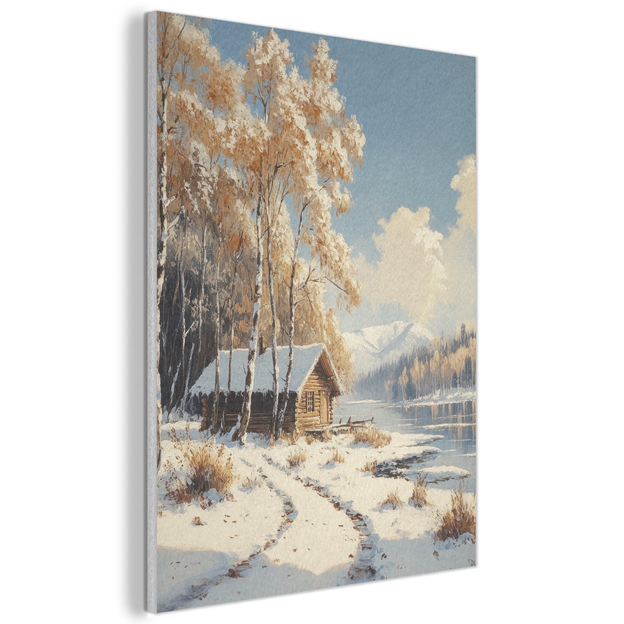 AKUSTIKBILD Winter - Schnee - Zuhause - Natur Kunstdruck Schlafzimmer 50x70 cm - Hellbraun, Kunststoff (50/70/0.9cm) - MuchoWow