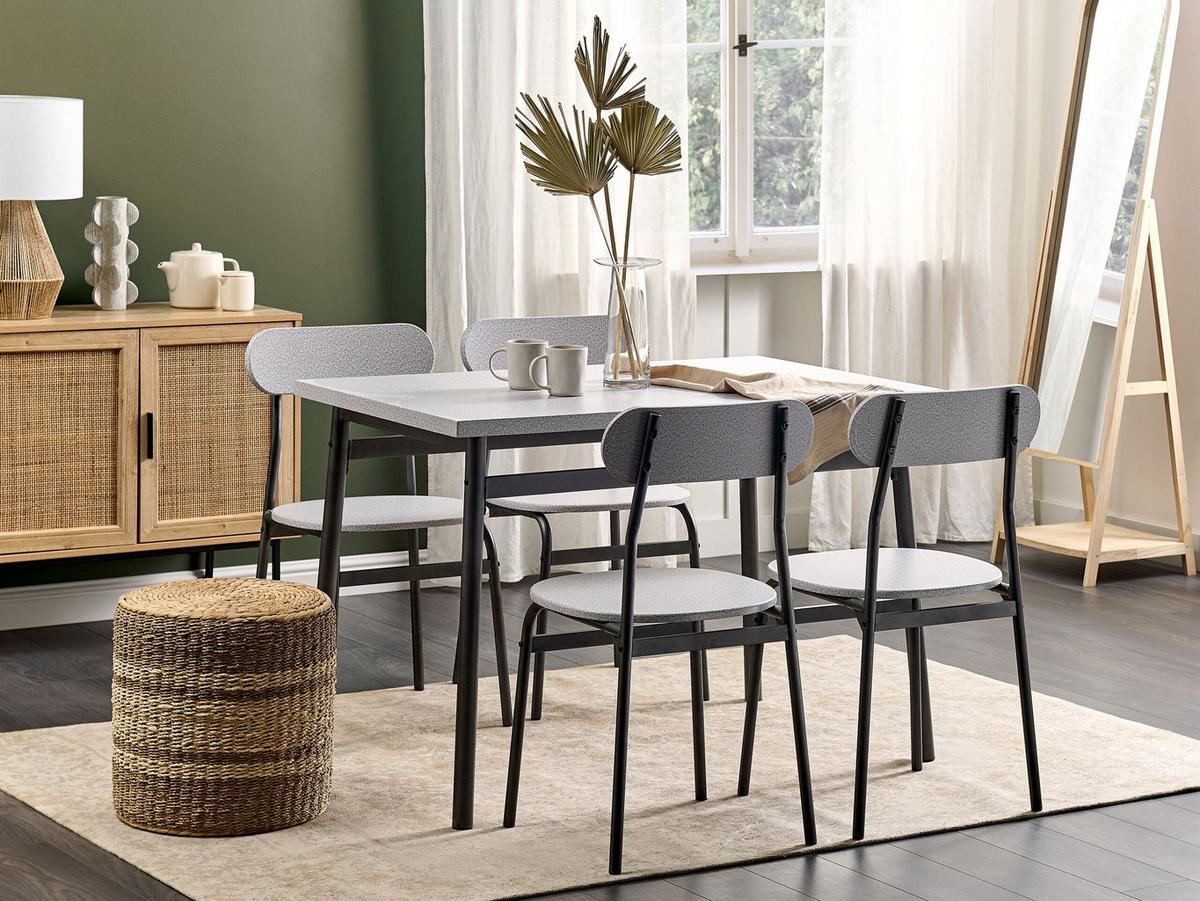 ESSGRUPPE Grau meliert, Schwarz 4-Sitzer 110/70 cm Velden - Grau, Holzwerkstoff (110/81/70cm) - Beliani